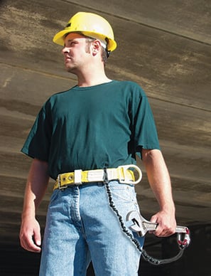 Construction worker uses tool tether