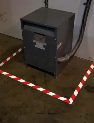 Reflective markings highlight equipment areas