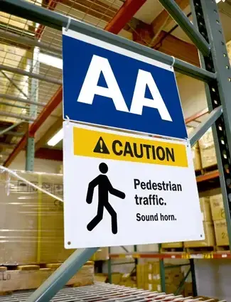 Pedestrian signs control traffic.