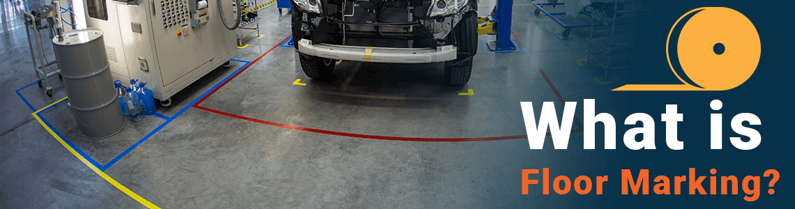 Floor tape on a mechanic's shop floor