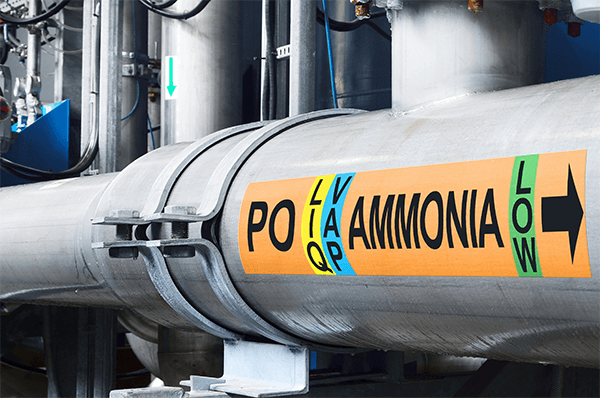 IlAR-compliant ammonia pipe label with flow direction