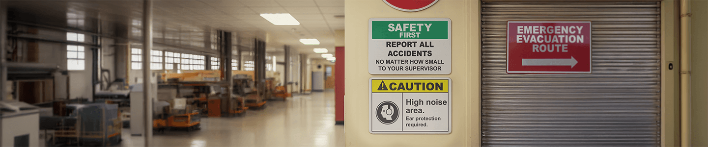 Safety labels showing ANSI-approved color and signal word combinations
