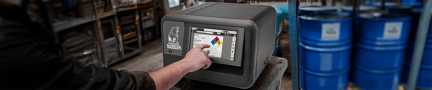 Employee interacting with printer interface to print labels