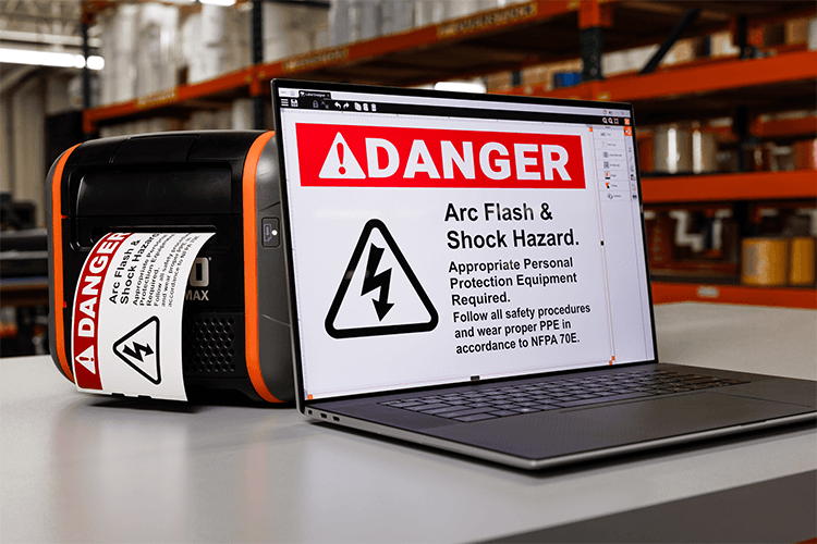 User designing OSHA-compliant electrical safety labels in LabelForge PRO
