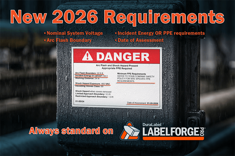 Under NFPA 70 (2026), arc flash labels must include system voltage, boundary, PPE or incident energy, and the assessment date—no exceptions.