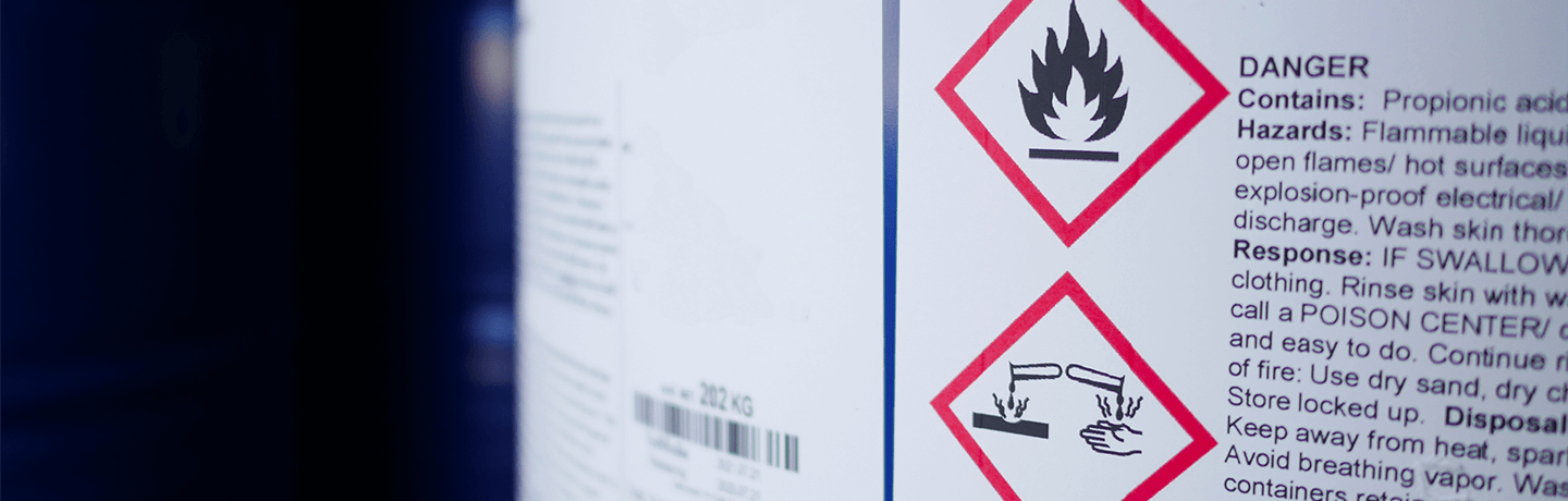 Close up image of a GHS Chemical Safety Lable