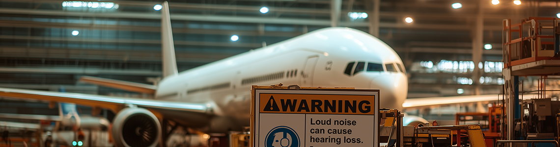 Safety signage in an airplane manufacturing facility