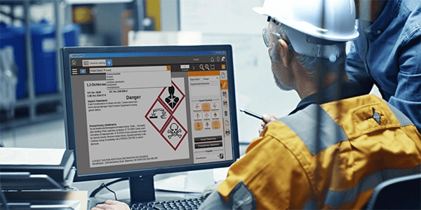 A worker creating labels using LabelForge Pro