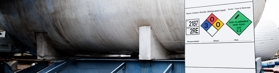 Large C02 tank with the proper safety label applied.