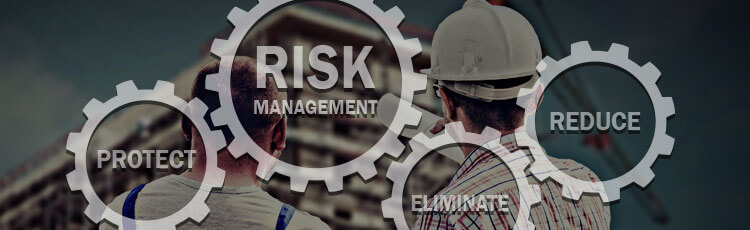 Visual of workers in helmets focusing on risk management concepts for enhancing safety and compliance in industrial labeling.