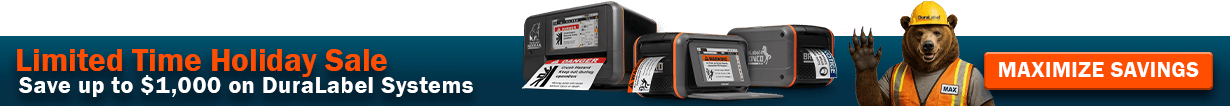 A with the text Label Forge Pro, Sign and Label Design software. There's a man using the software on a computer and an orange Download Free button.