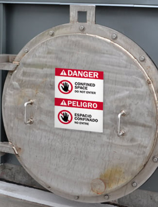 bilingual confined space ANSI safety sign