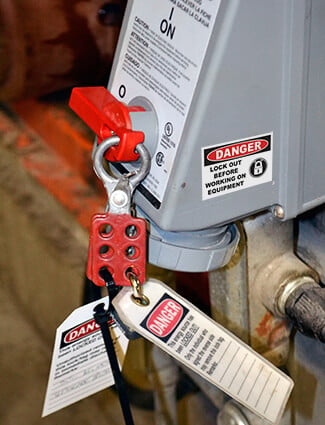 Use lockout tagout on brewery machinery.