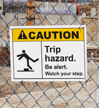 Construction sign alerts to trip hazard.