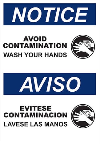 Avoid contamination sign. Wash hands.