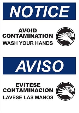 Bilingual hand washing reminder sign