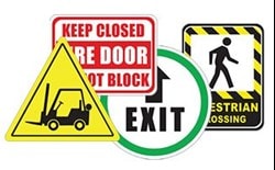 collage of floor safety signs