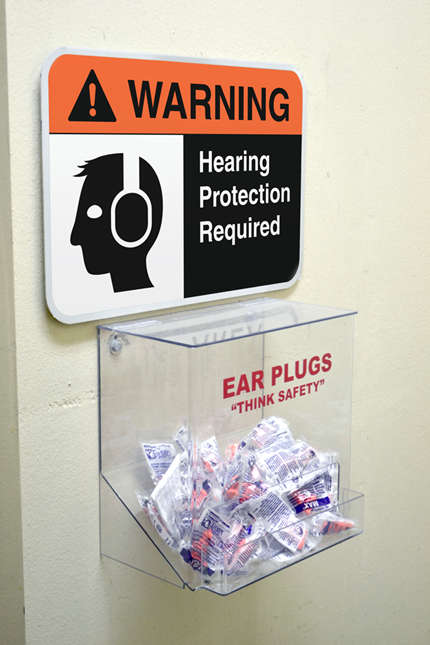 eliminating noise hazards with signage and ear plugs