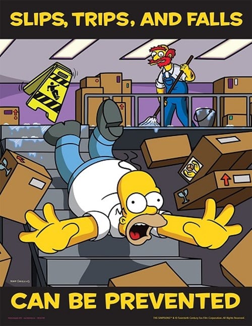Simpsons slips, trips safety poster