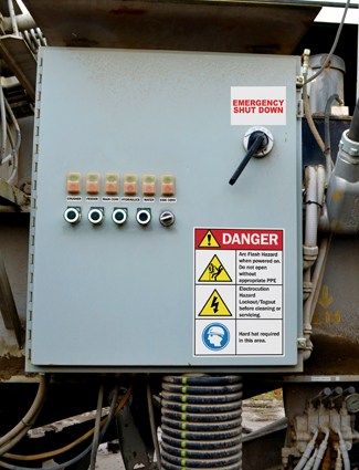 electrical hazard and equipment shut down safety signs
