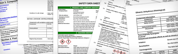 Examples of safety data sheets (SDS).