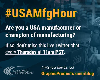 #USAMfgHour on Twitter every Thursday.