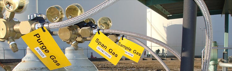 Gas lines are tagged and labeled