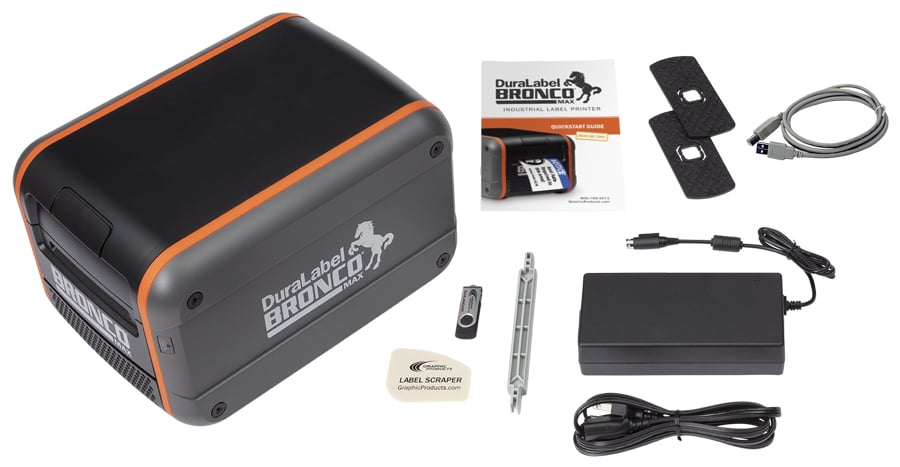 Image displaying what comes in your DuraLabel Bronco Max box