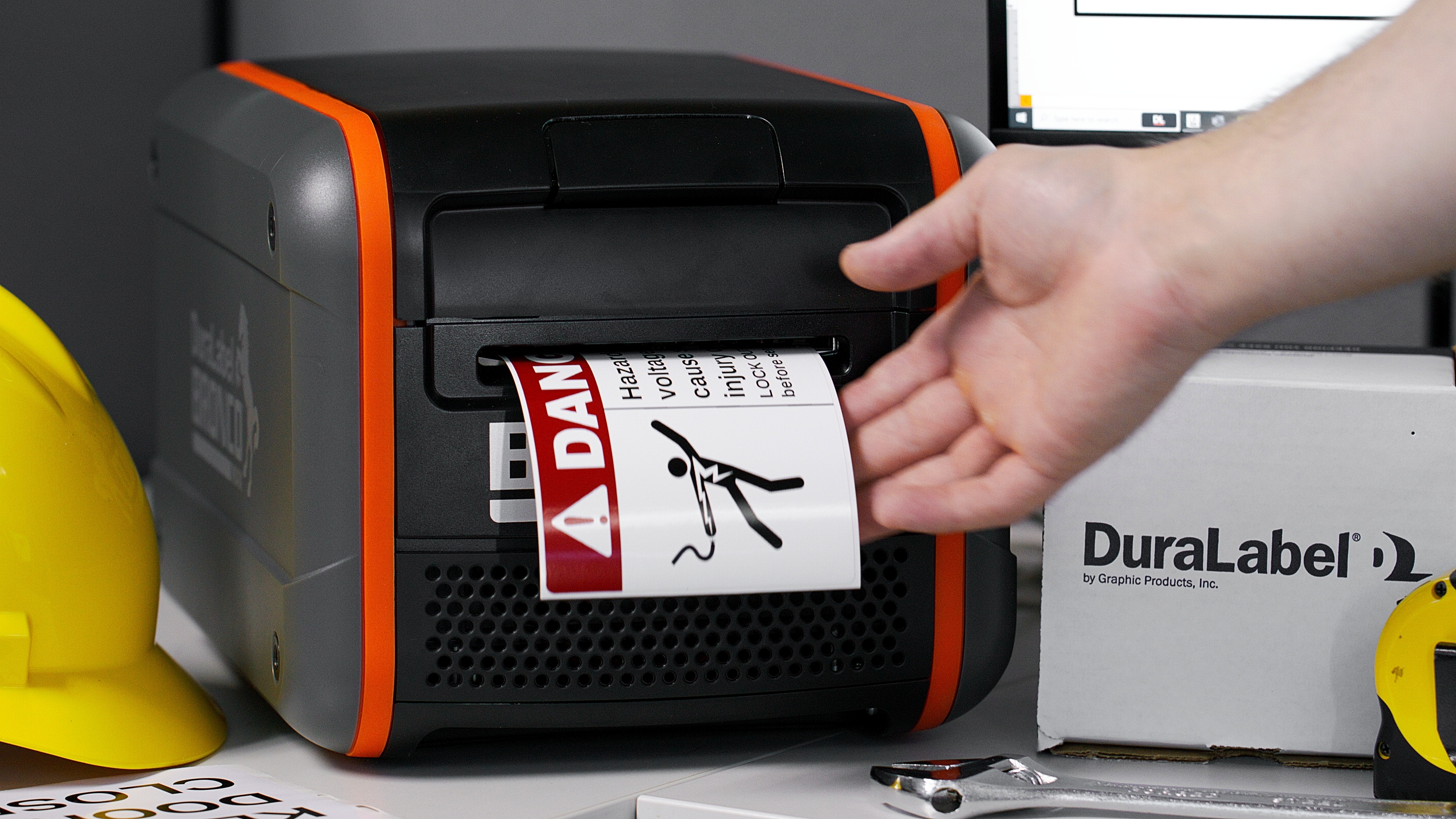 DuraLabel Bronco Max printing a safety label